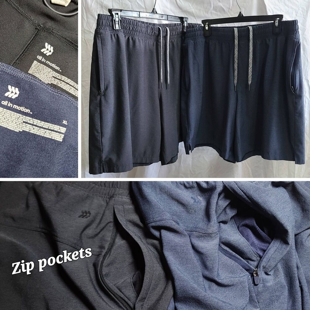 2 pc lot of All In Motion Men's Versatility shorts Blue Black XL Elastic waist